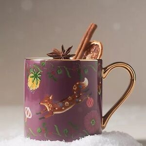 New Anthropologie juniper stoneware Christmas  mug Fox